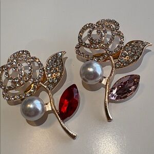 Two Gold Rose and Pearl Brooches Set of two